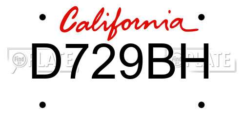 D729BH California License Plate