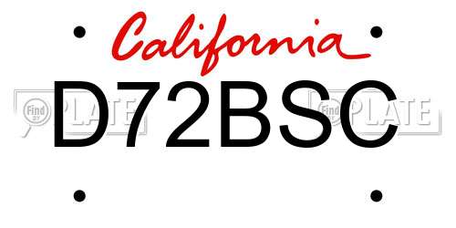D72BSC California License Plate