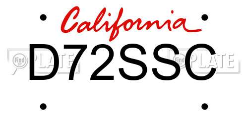 D72SSC California License Plate
