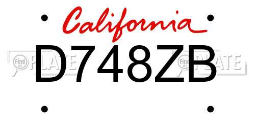 D748ZB California License Plate