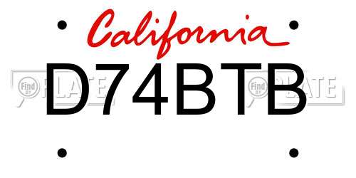 D74BTB California License Plate