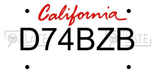 D74BZB California License Plate