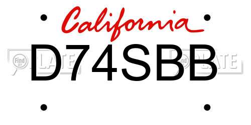 D74SBB California License Plate
