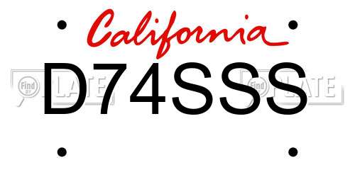 D74SSS California License Plate