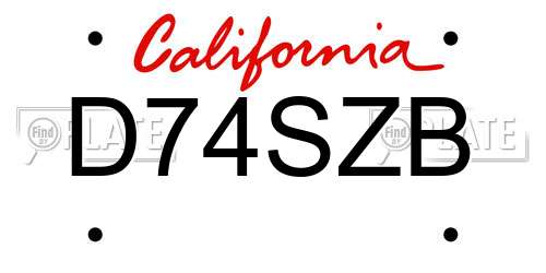 D74SZB California License Plate