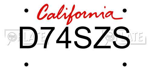 D74SZS California License Plate