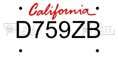 D759ZB California License Plate