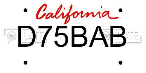 D75BAB California License Plate
