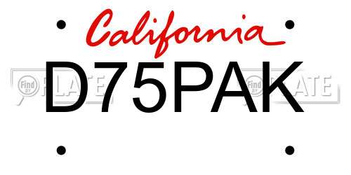 D75PAK California License Plate