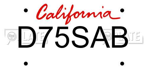D75SAB California License Plate