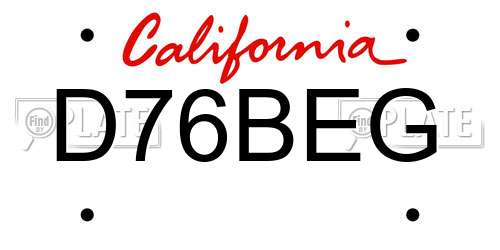 D76BEG California License Plate