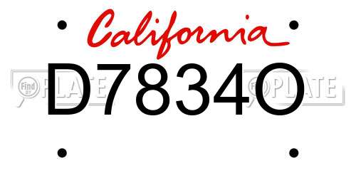 D7834O California License Plate