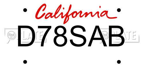 D78SAB California License Plate