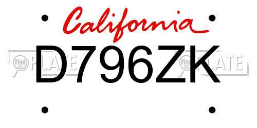 D796ZK California License Plate