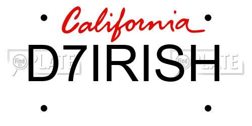D7IRISH California License Plate