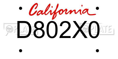 D802X0 California License Plate