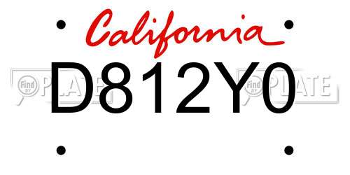 D812Y0 California License Plate