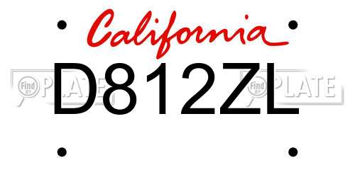 D812ZL California License Plate