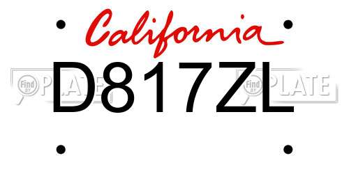 D817ZL California License Plate