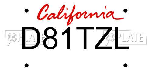 D81TZL California License Plate