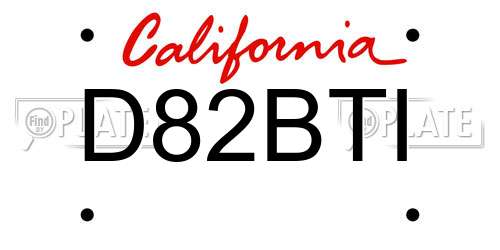 D82BTI California License Plate