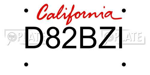 D82BZI California License Plate