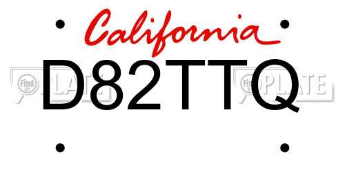 D82TTQ California License Plate