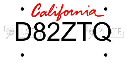 D82ZTQ California License Plate