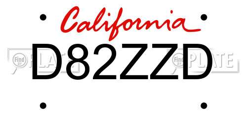 D82ZZD California License Plate