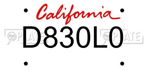 D830L0 California License Plate