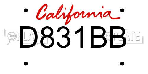 D831BB California License Plate