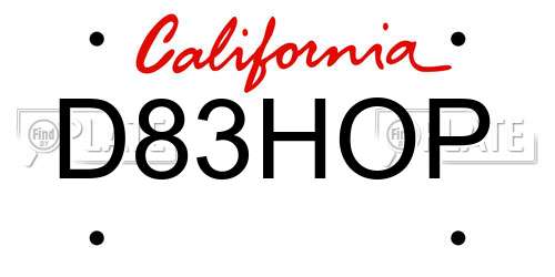 D83HOP California License Plate
