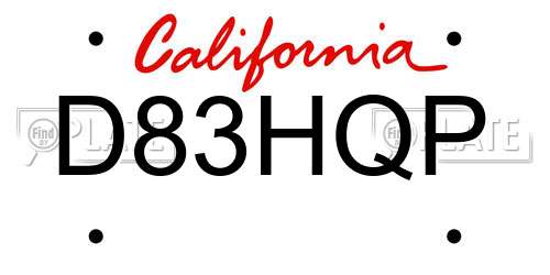 D83HQP California License Plate