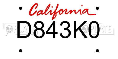 D843K0 California License Plate