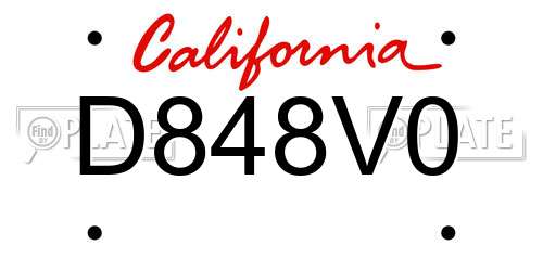 D848V0 California License Plate
