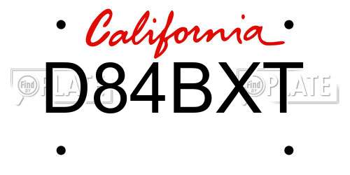 D84BXT California License Plate