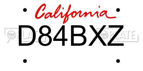 D84BXZ California License Plate