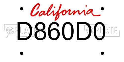D860D0 California License Plate