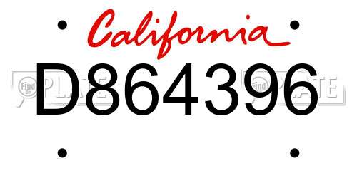 D864396 California License Plate