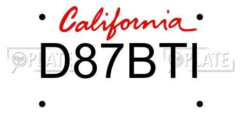 D87BTI California License Plate