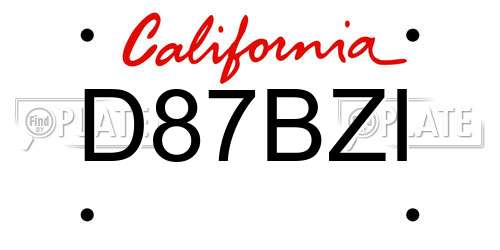 D87BZI California License Plate