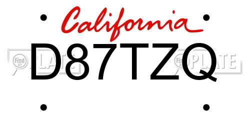 D87TZQ California License Plate