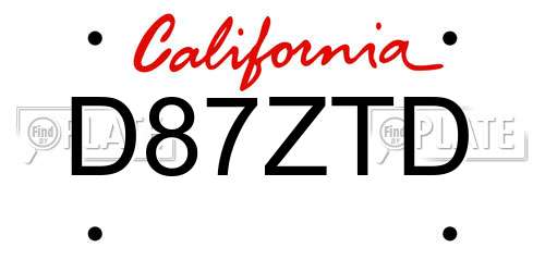 D87ZTD California License Plate