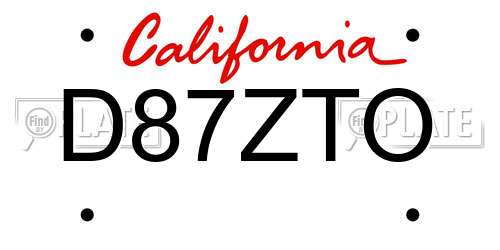 D87ZTO California License Plate
