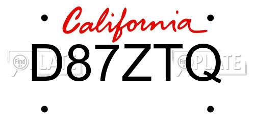 D87ZTQ California License Plate