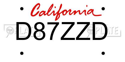D87ZZD California License Plate