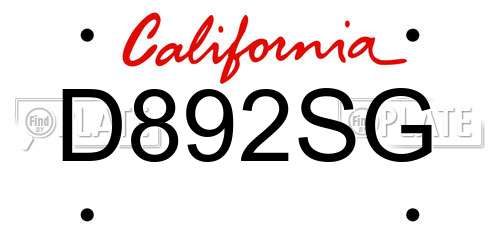 D892SG California License Plate