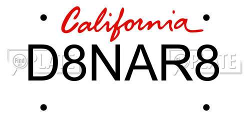 D8NAR8 California License Plate