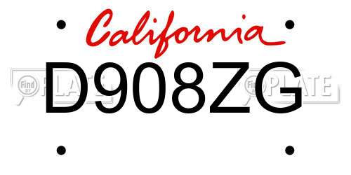 D908ZG California License Plate