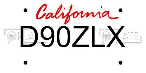 D90ZLX California License Plate